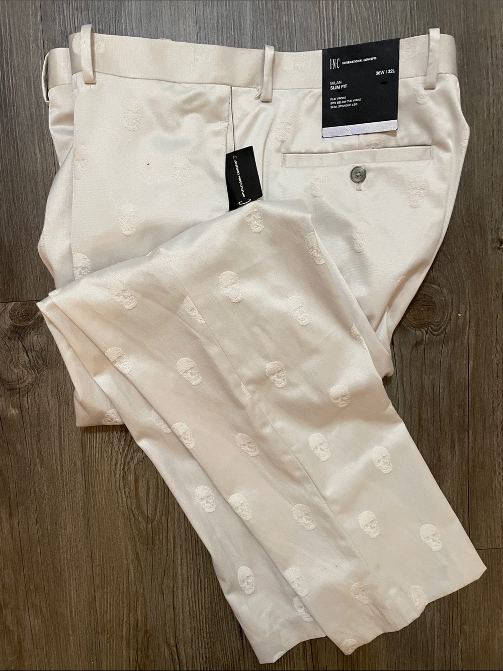 Rare INC Men's Milan Skulls Slim Fit Dress Pants Light Taupe Sz 36